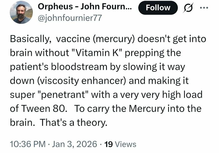 Social media post spreading questionable medical knowledge about vaccines and mercury, illustrating medical misinformation and shaming.