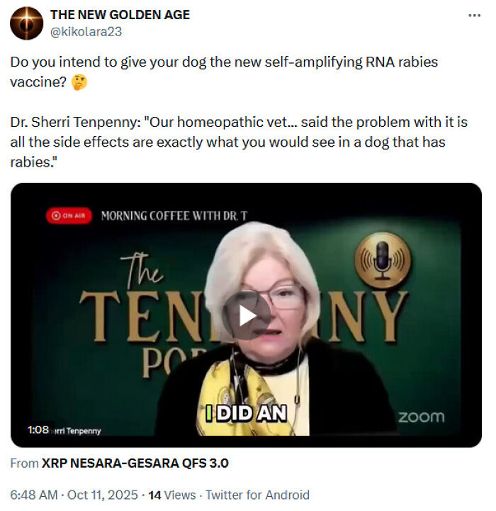 Screenshot of a medical misinformation video featuring Dr. Sherri Tenpenny discussing a controversial vaccine claim.