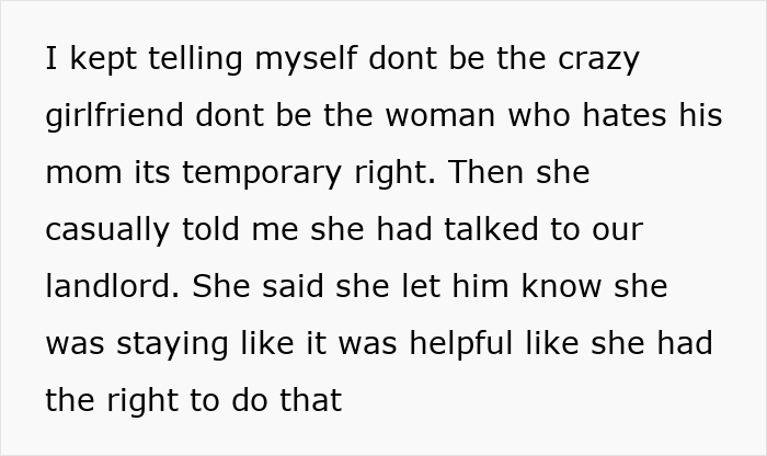 Text excerpt about woman feeling like a guest at home after boyfriend&rsquo;s mom moves in and takes over.