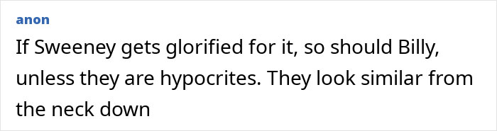 Comment screenshot referencing Brunette Sydney Sweeney and noting similarity to Billie from the neck down