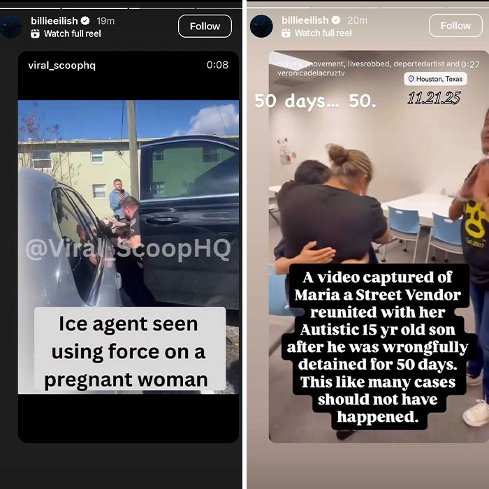 ICE controversy image showing agent using force on a pregnant woman and a family reunion after wrongful detention.