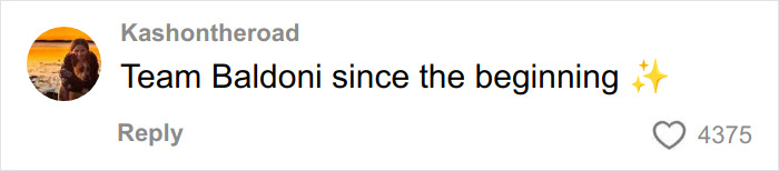 Comment on social media supporting Justin Baldoni amidst disturbing comments exposed by Blake Lively's driver testimony.