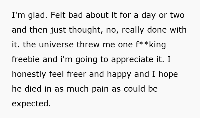 Text excerpt showing a woman reflecting on pain and freedom amid turmoil linked to brother's stalker tendencies.