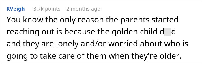 Screenshot of a Reddit comment discussing family dynamics and concerns about the brother's stalker tendencies affecting a woman's life.