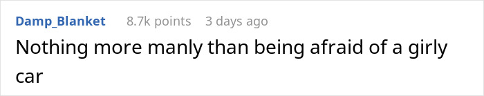 Screenshot of a social media comment about a sister refusing to drive her ungrateful brother&rsquo;s trashed girly car.