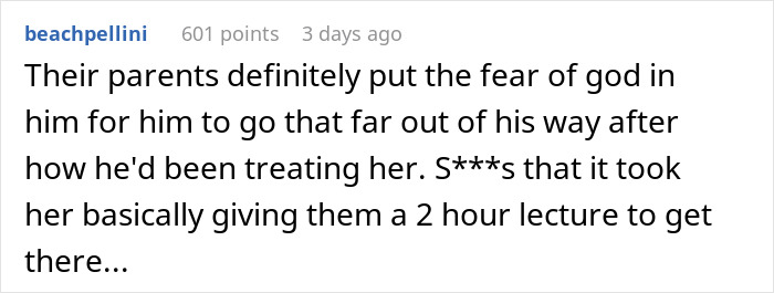 Comment discussing a sister refusing to drive her ungrateful brother who trashed her girly car and won&rsquo;t get a license.