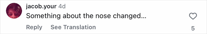 Comment on social media post about nose change, discussing celeb facialist secrets behind Golden Globes glow.