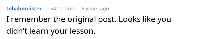 Comment on a forum post with 542 points, discussing a lesson not learned by a chef girlfriend and boyfriend not going restaurants.