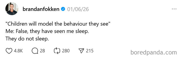 Screenshot of a humorous tweet about parenting, highlighting unintentionally comedic moments shared by parents online.