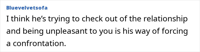 Screenshot of a comment discussing a guy coming home to his girlfriend&rsquo;s gift, mocking her, and demanding space.