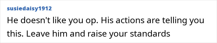 Comment criticizing a guy&rsquo;s behavior after coming home from a long work trip, advising to leave him and raise standards.