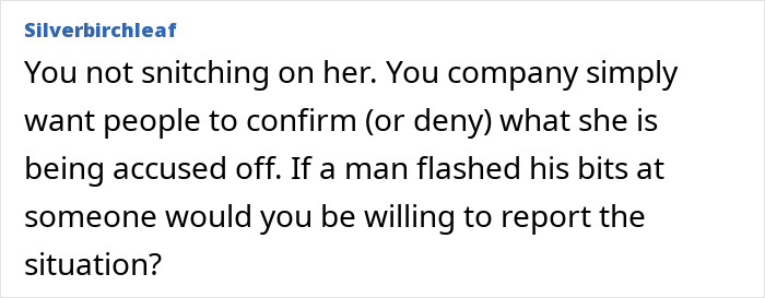 Screenshot of an online debate highlighting a double-standard about a woman&rsquo;s actions versus a man&rsquo;s in the workplace.
