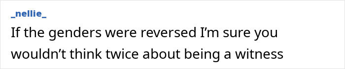 Text comment discussing gender roles and bias, highlighting a woman's actions sparking a double-standard debate.