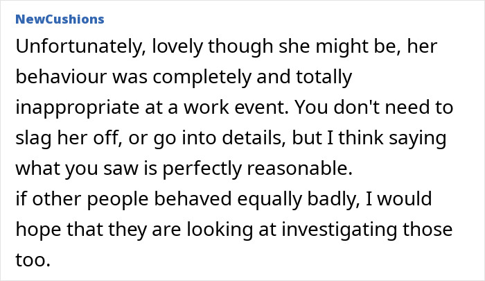 Comment discussing inappropriate behaviour by a woman sparking a double-standard debate in the workplace.