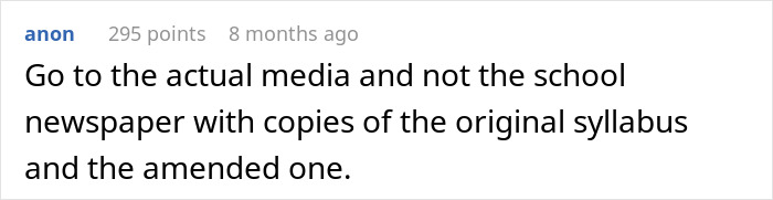 Screenshot of an online comment discussing students pushing back after professor enforces phone rule without warning.