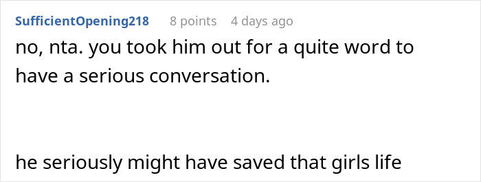 Screenshot of an online discussion about a dad taking his son out after he punches a bully.