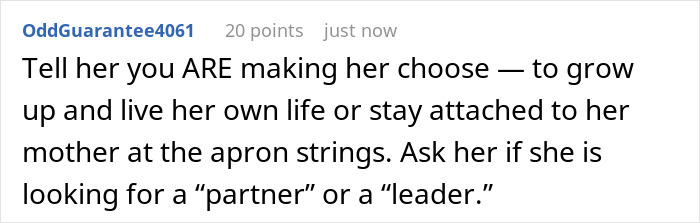 Screenshot of a comment advising to confront an unreligious boyfriend about growing up and choosing independence.