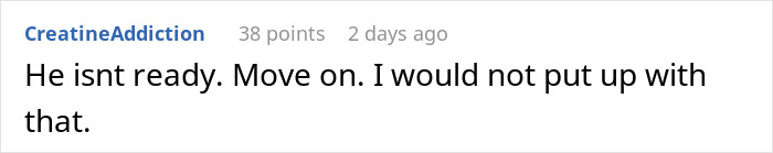 Comment on a forum post about a woman confronting her widower boyfriend to remove his wedding ring, receiving a harsh reality check.