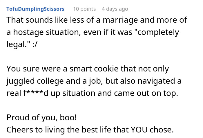 Comment praising a teen's clever plan to make her forced marriage to a 32-year-old end, highlighting her strength and resilience.