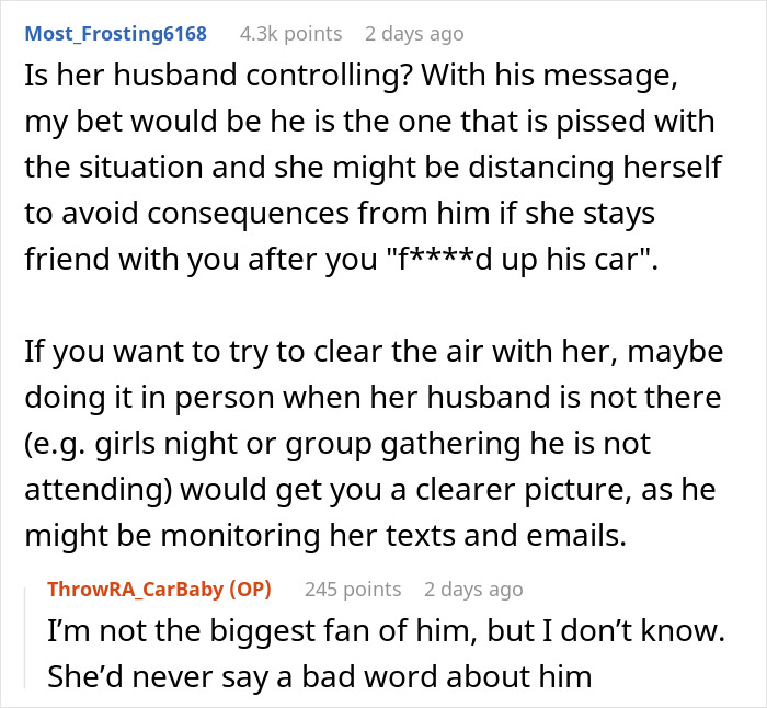 Commenters discuss a woman confused after giving birth in friends&rsquo; car, focusing on relationship and social dynamics.