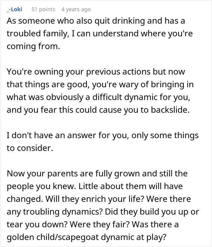 Comment discussing family dynamics and forgiveness related to a man beating his brother five years ago.