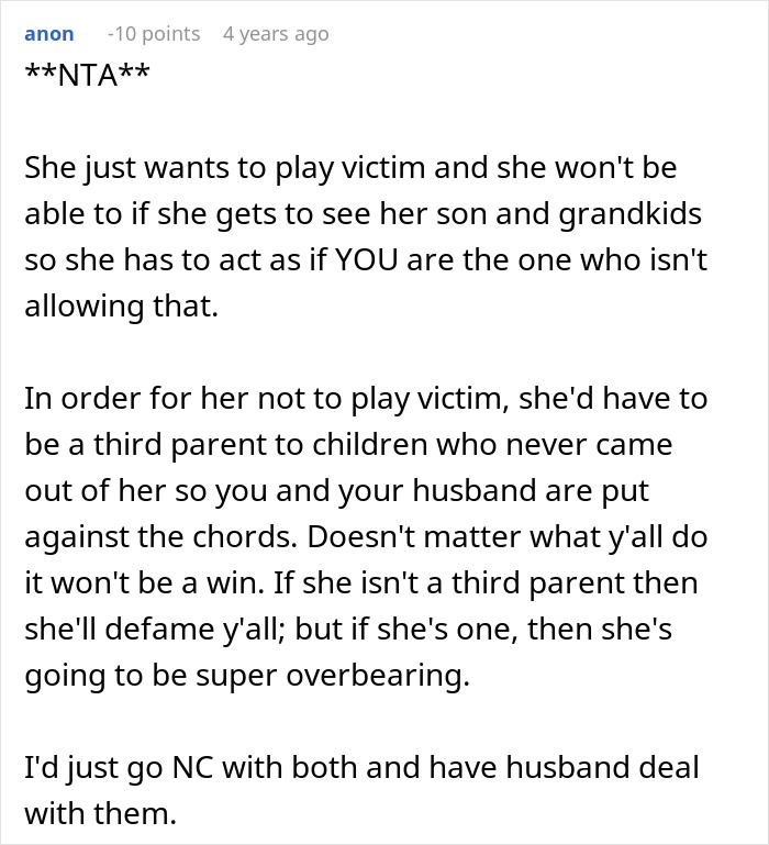 Comment discussing family conflict, lying MIL, and the impact on ruining family relationships with advice on handling issues.