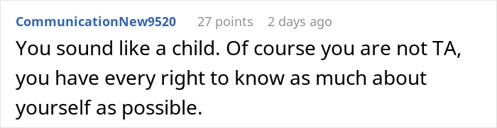 Comment text about a daughter wanting a DNA test, highlighting a mother's strong opposition and increased curiosity. Comment text about a daughter wanting a DNA test, highlighting a mother's strong opposition and increased curiosity.