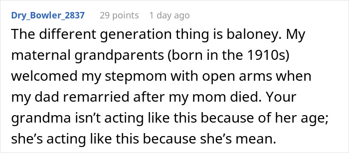 Comment about stepmom and grandma revealing the ugly truth about why grandma avoids seeing the stepson.