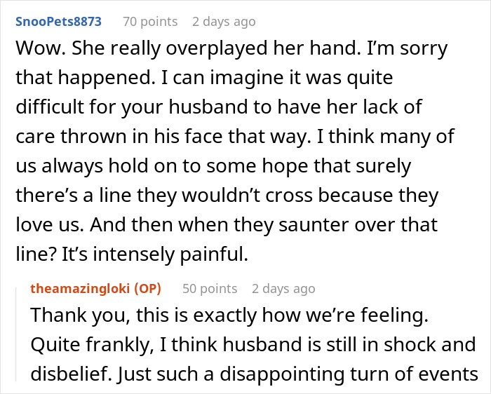 User discussion about mil-refuse-baby-name issue expressing disappointment and emotional impact on husband.