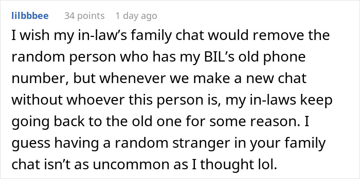 Comment about a random person added to a family group chat and the unusual experience of emotional investment over months.