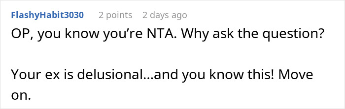 Comment on a forum discussing an unemployed woman cheating on boyfriend with a jobless man and asking her ex to fund her life.