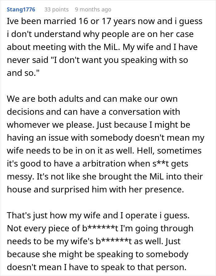 Man feels torn between his husband and mother-in-law after secretly helping her, reflecting complex family dynamics.