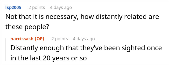 Online discussion showing users debating estranged relatives demanding access to a wedding they were never invited to.