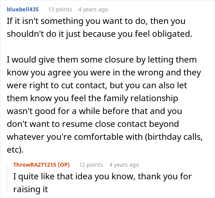 Forum discussion about family deciding to forgive man for beating his brother five years ago and his reaction to their tone.