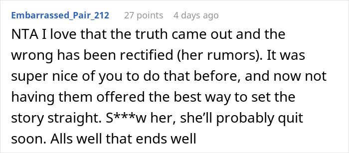 Reddit comment discussing a man turning coworkers against a woman who reported him to HR for being called a creep.