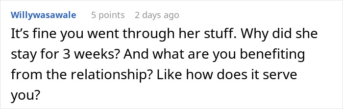 Comment discussing a woman stealing a 5-year-old niece&rsquo;s skirt and questioning the benefits of the relationship.