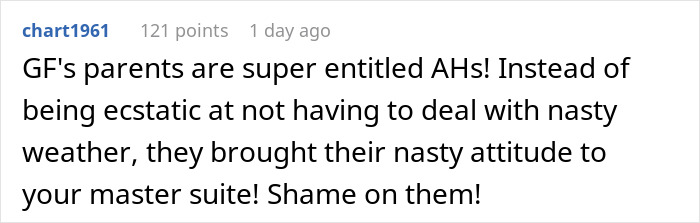 Entitled GF&rsquo;s parents visit, demanding suite bedroom and insisting on using boyfriend&rsquo;s car, causing relationship problems.