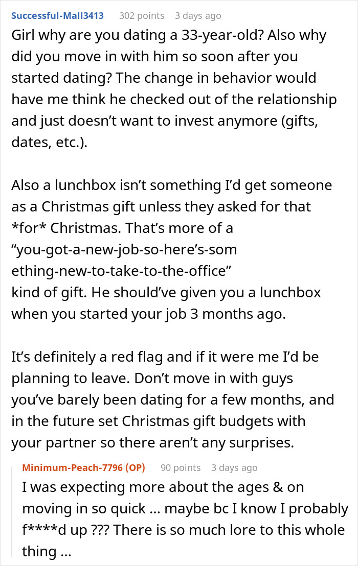 Reddit comments discussing a man who fails to buy Christmas presents and claims the holiday sneaked up on him.