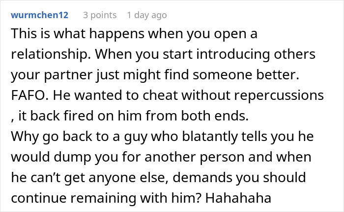 Man facing consequences after opening relationship to date younger coworker who shows no interest in him.