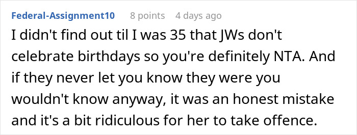 Commenter sharing their view on babysitter giving birthday gift causing mother to be furious, calling it an honest mistake.