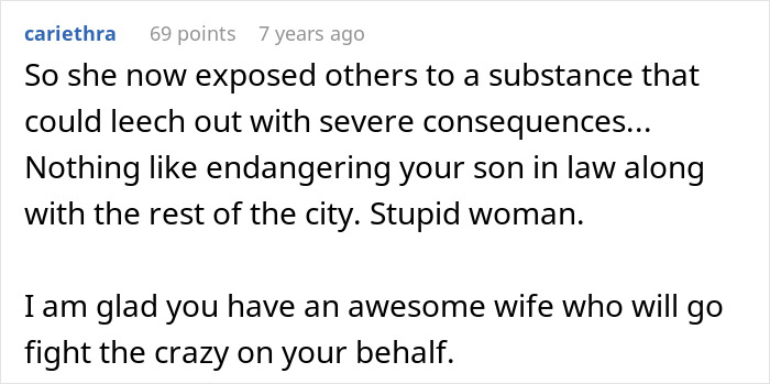 Screenshot of a comment discussing the impact of a toxic substance on a man suffering from cancer and his mother-in-law&rsquo;s behavior.