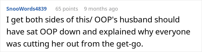 Comment on a screen showing text about a man feeling torn between his husband and mother-in-law after secretly helping her.