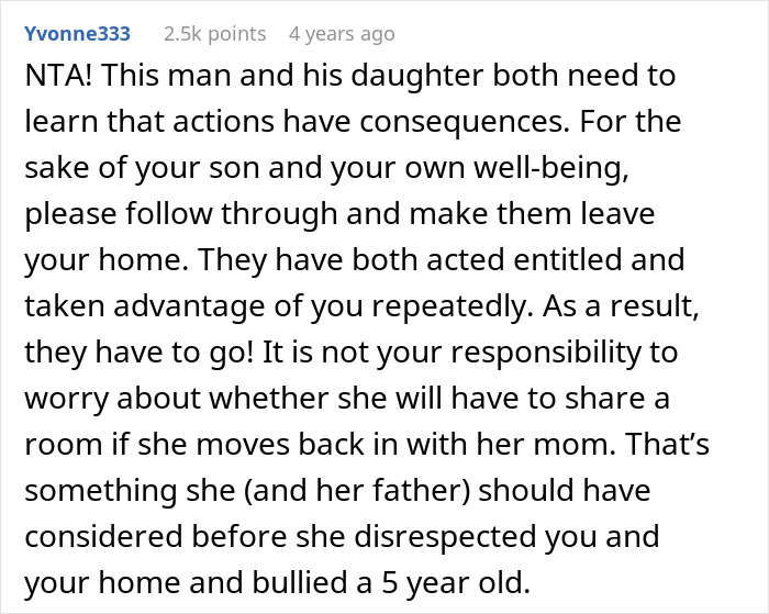 Comment discussing consequences for bratty teen breaking walls and stepmom preparing eviction papers in a family conflict.