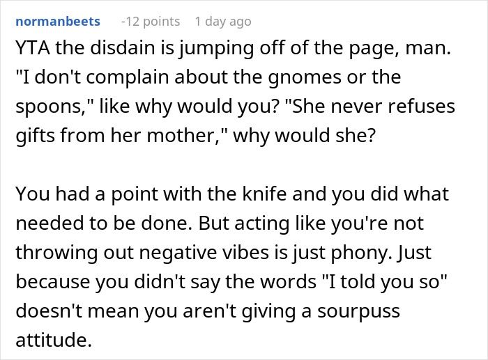 Husband warns wife against using dangerous gift from her mom, but she chooses to ignore his advice.