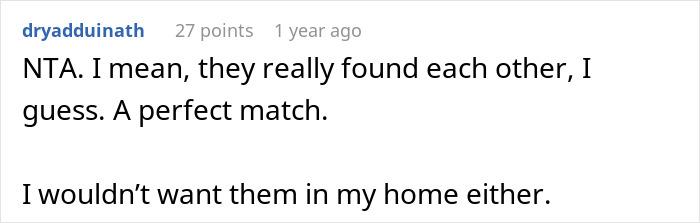 Comment on a forum discussing a guy who eats leftovers and fears telling his wife while his sister-in-law insults her weight and job.