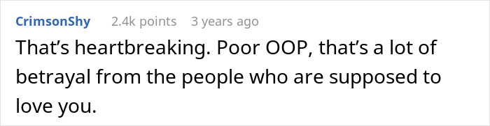 Comment expressing heartbreak and betrayal in a discussion about a dad feeling guilty for distancing himself from daughter amid messy divorce