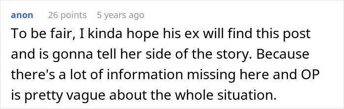 Screenshot of an online comment discussing a YouTuber lying about their ex for clout and facing consequences after a lawsuit.