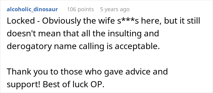 Screenshot of a Reddit comment discussing a wife making husband agree to an open marriage to reconnect with her ex.