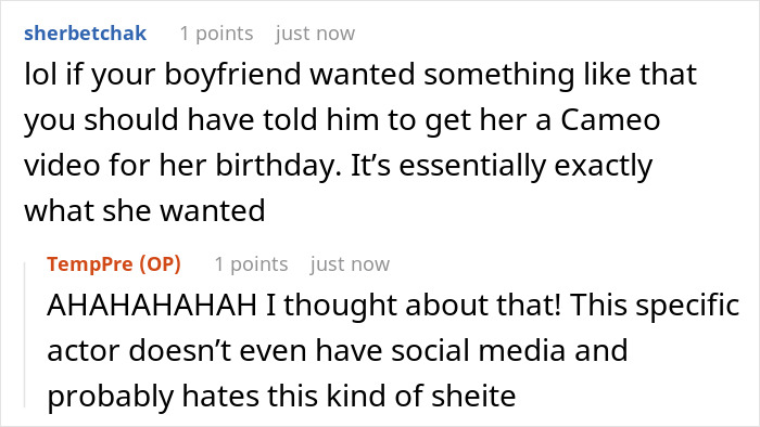 Reddit comments discussing a MIL demanding a DIL risk her job for a celebrity birthday video request.
