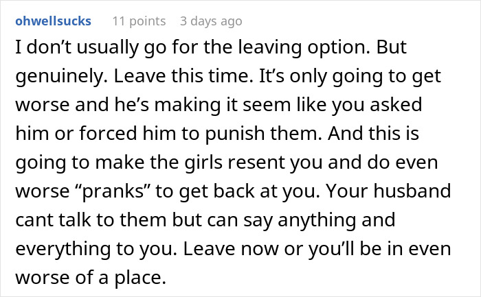 Screenshot of a social media comment discussing a woman&rsquo;s struggles with her stepdaughters&rsquo; gift and her husband&rsquo;s role.